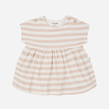 Sold at Bombon Shop, designed by 1+ in the family, blossom striped baby dress with softly gathered skirt and lightweight cotton fabric.