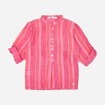Sold at Bombon shop, designed by Al Agua Patos brand, this madras print shirt for baby boys and toddlers perfect for spring and summer. front rolled sleeves