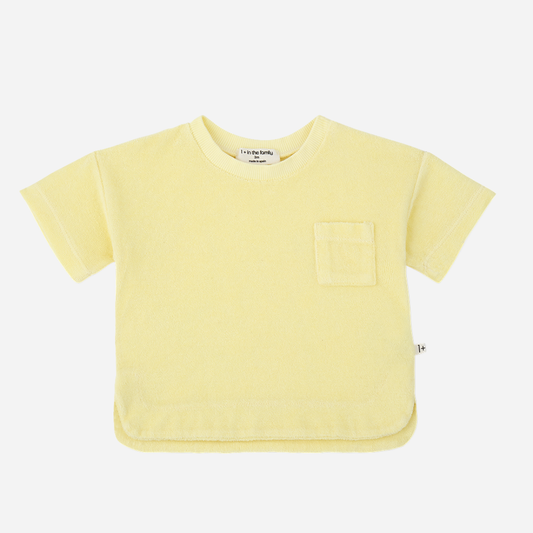 Sold at Bombon Shop, designed by 1+ in the family, lemon baby short sleeve t-shirt with chest pocket and soft cotton fabric.