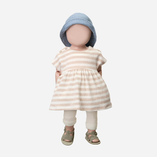 Sold at Bombon Shop, designed by 1+ in the family, blossom striped baby dress with softly gathered skirt and lightweight cotton fabric.
