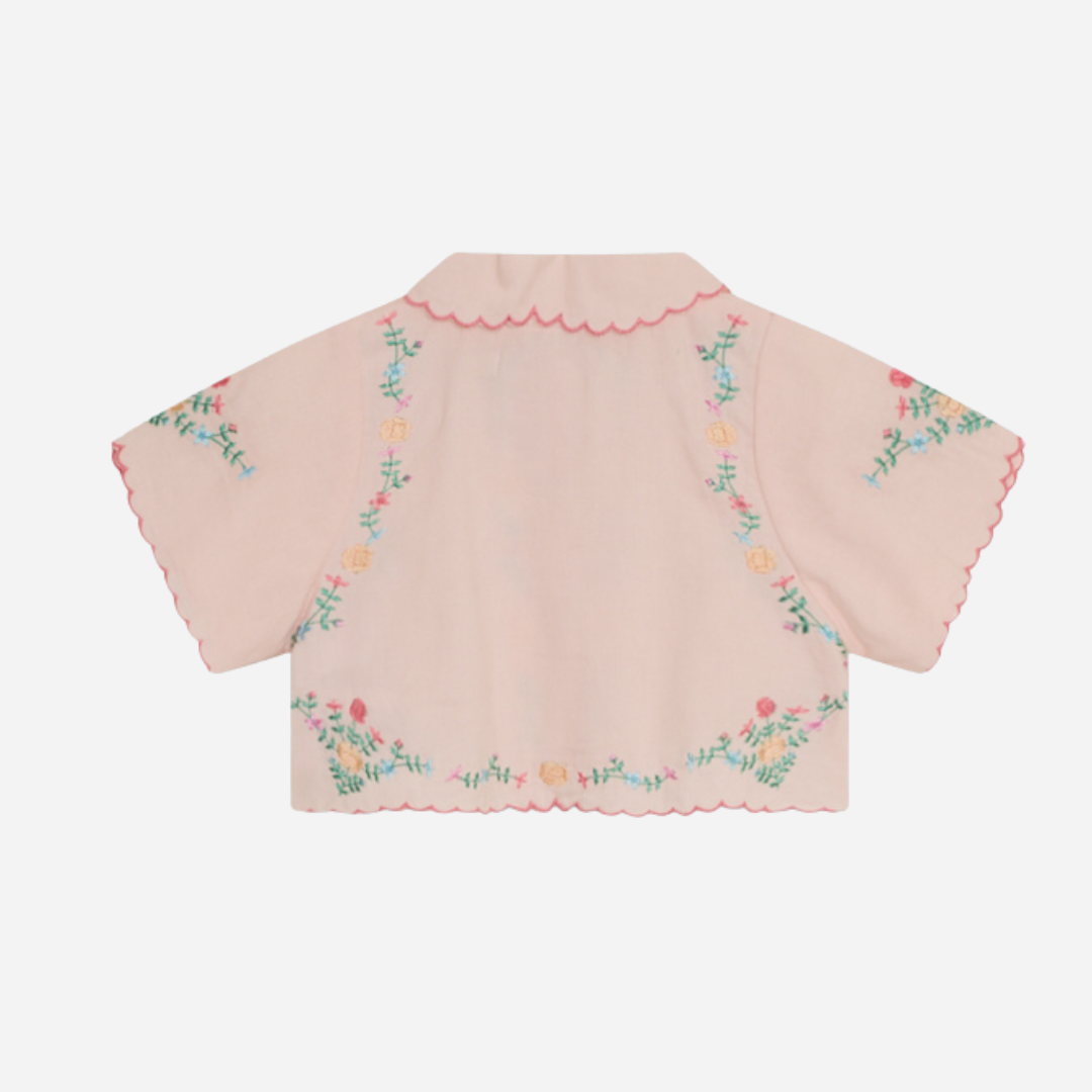 sold at Bombon, designed by The New Society petal pink baby blouse with embroidery in 100% cotton matching bloomer set and sibling outfit