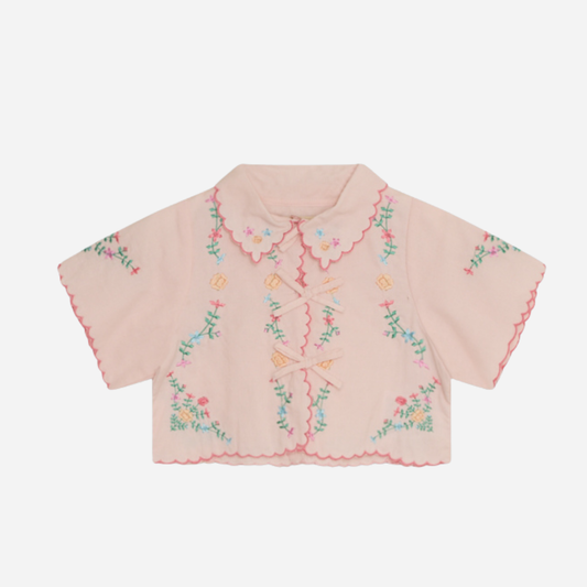 sold at Bombon, designed by The New Society petal pink baby blouse with embroidery in 100% cotton matching bloomer set and sibling outfit