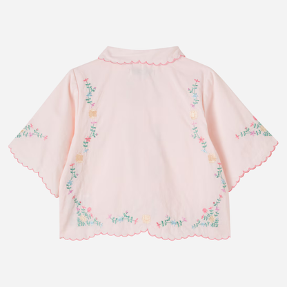 sold at Bombon, designed by The New Society girls petal pink blouse with embroidered details in 100% cotton matching shorts set and sibling look