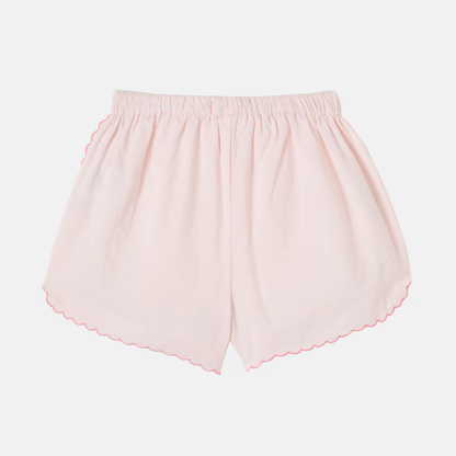 sold at Bombon, designed by The New Society petal pink girls shorts with embroidery in 100% cotton elastic waist matching blouse set and sibling outfit