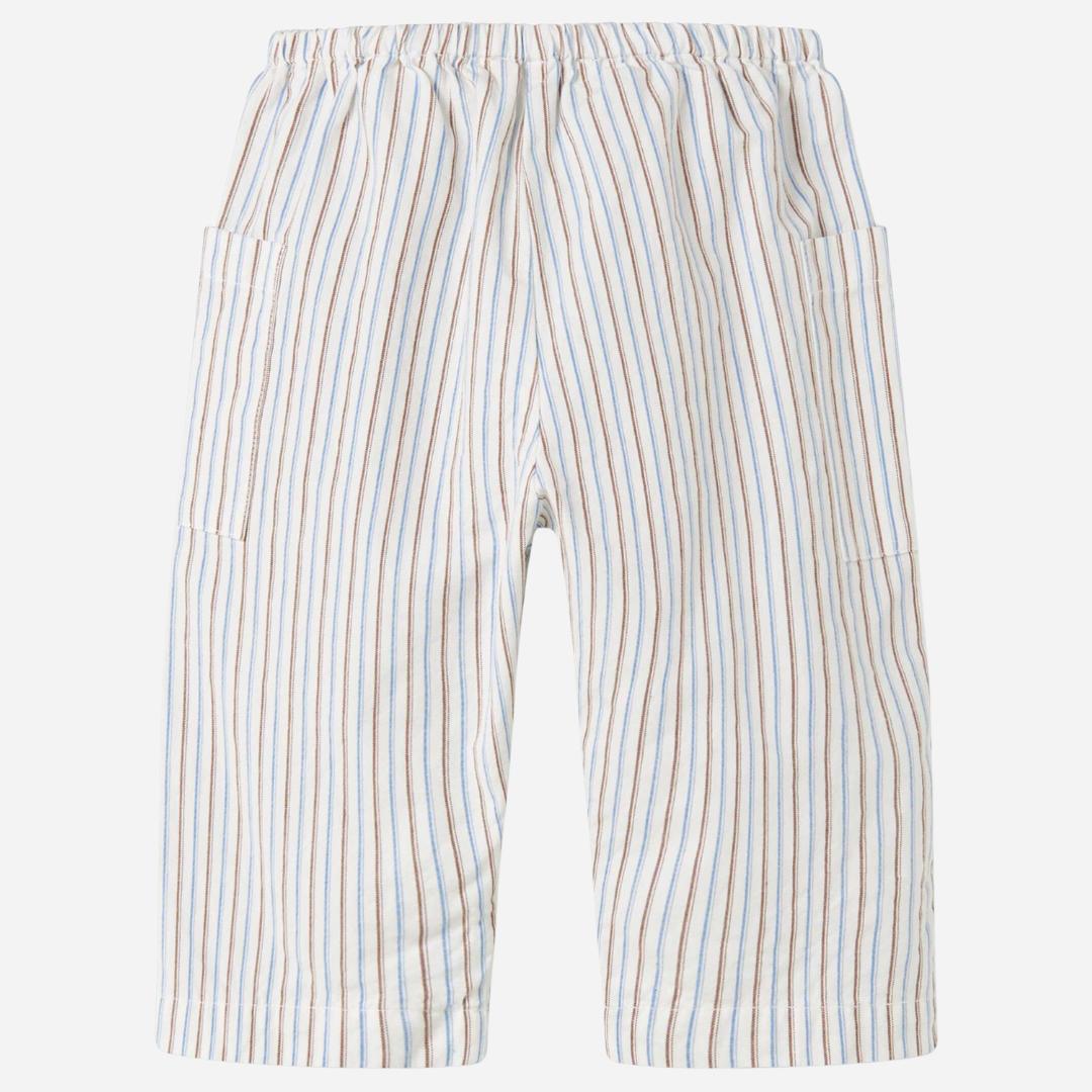 Sold at Bombon shop, designed by Mar Mar Copenhagen, Panto baby pants in Blue Iris Stripe cotton fabric