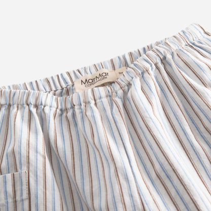 Sold at Bombon shop, designed by Mar Mar Copenhagen, Panto baby pants in Blue Iris Stripe cotton fabric