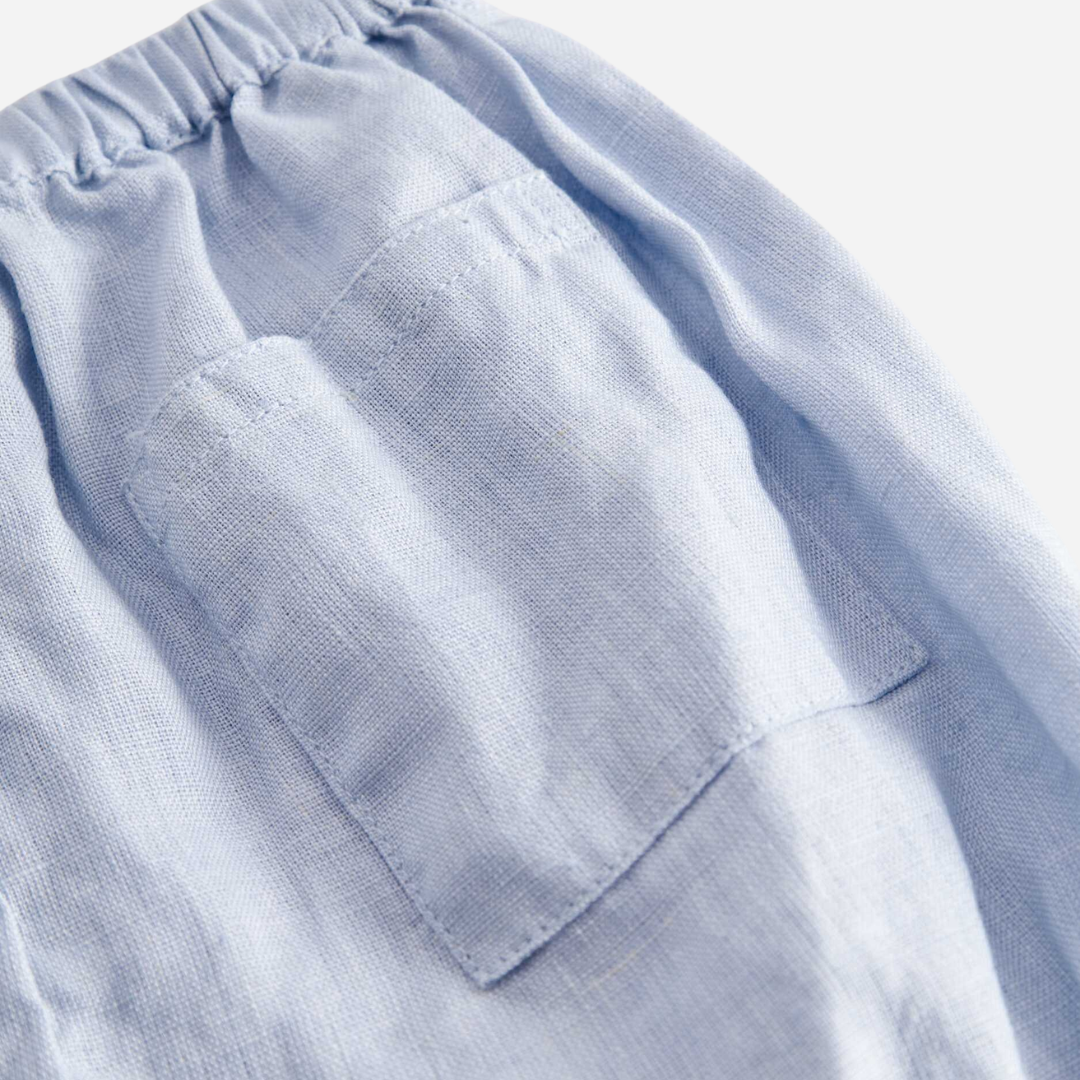 Sold at Bombon shop, designed by Mar Mar Copenhagen, Pabi S baby bloomers in Blue Mist linen