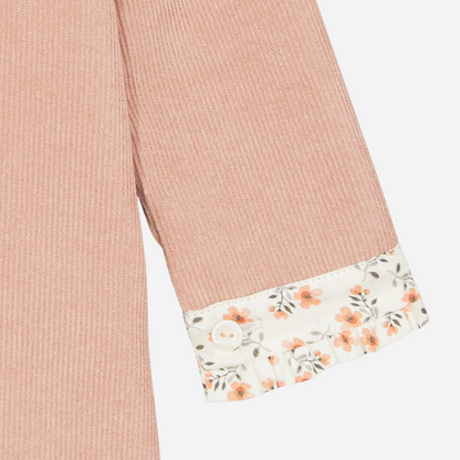 Pink Corduroy Girl Dress | Floral Print Bow
