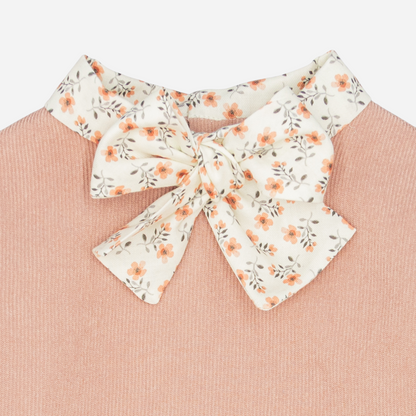 Pink Corduroy Girl Dress | Floral Print Bow
