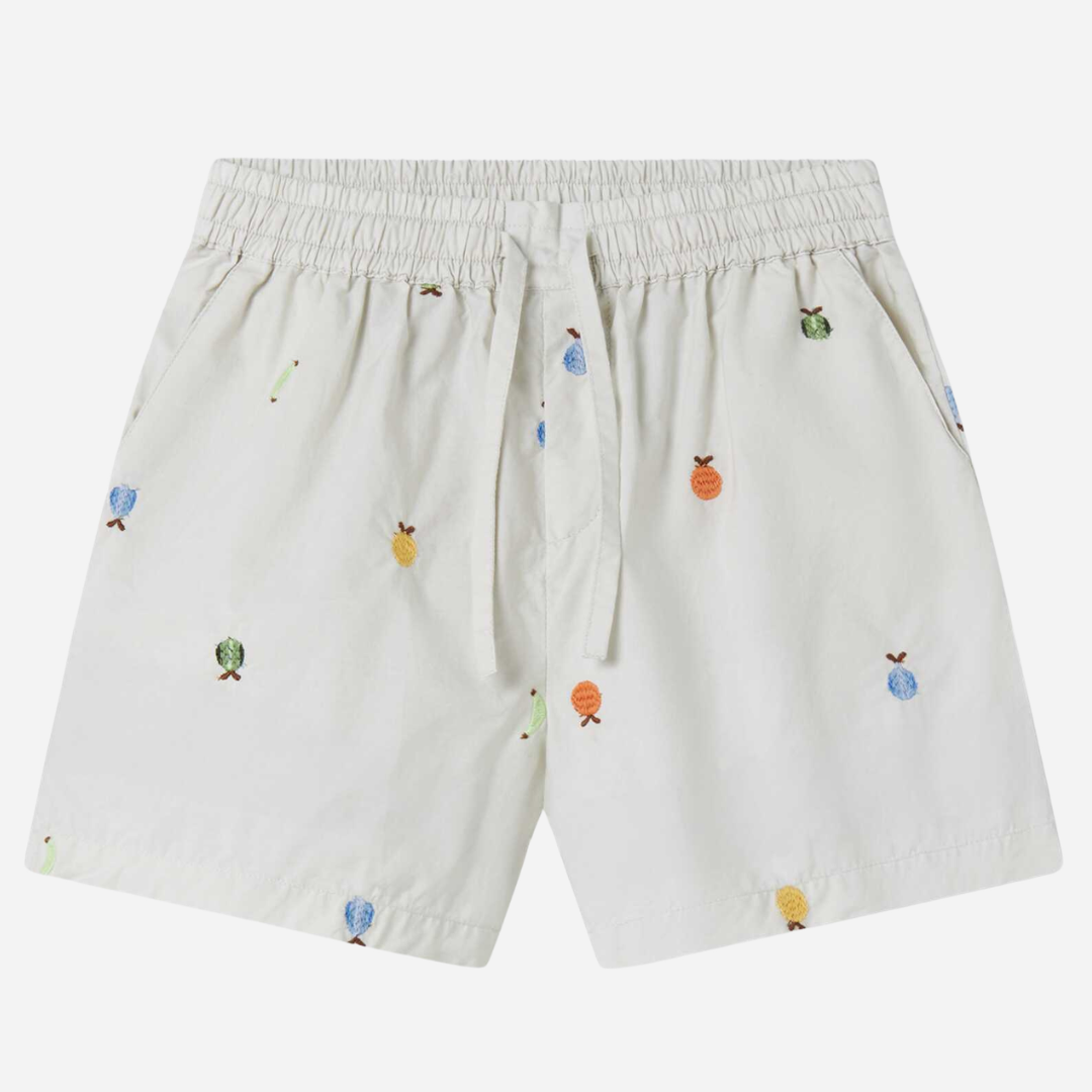 Sold at Bombon shop, designed by Mar Mar Copenhagen, Pinon children’s shorts in Fruit Embroidery