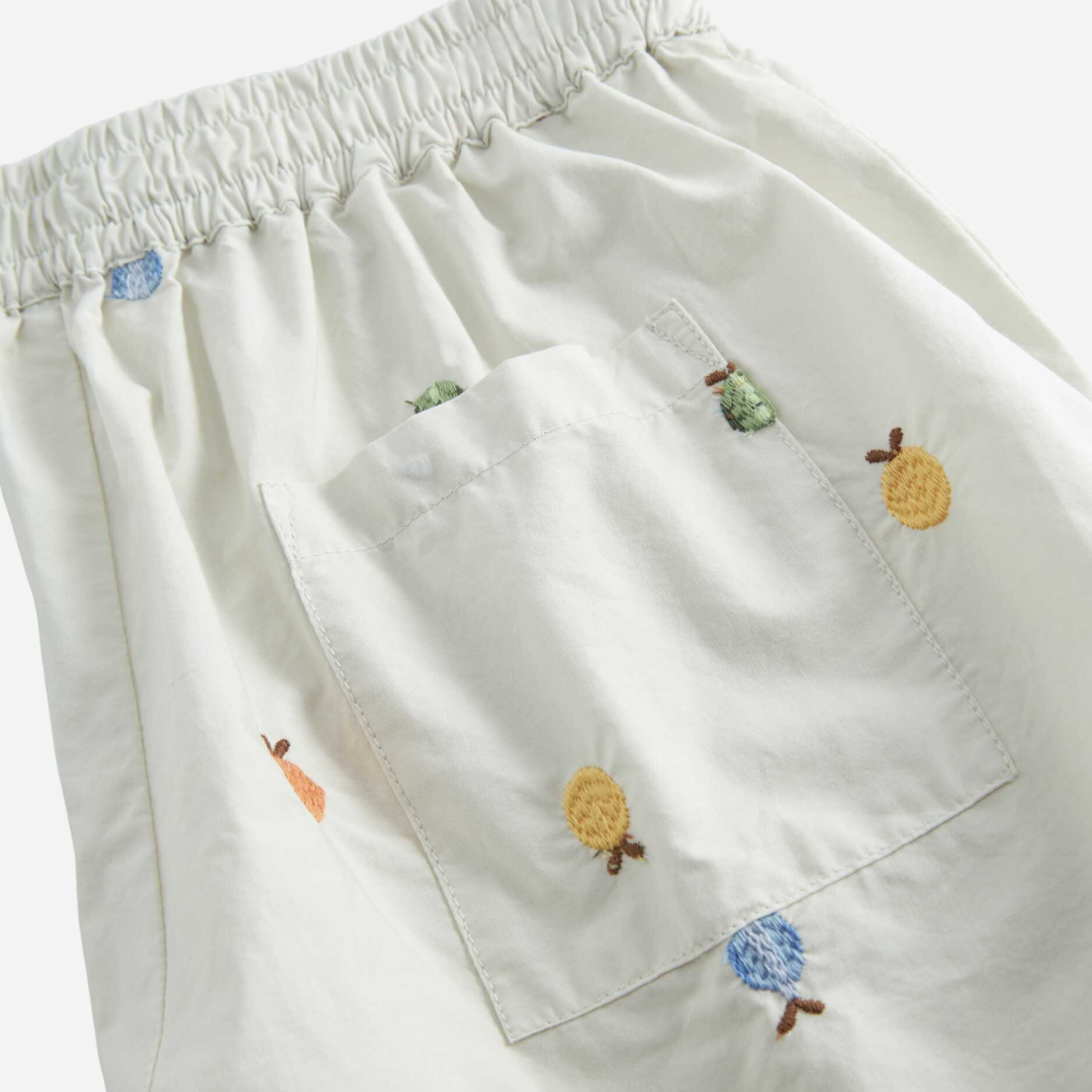 Sold at Bombon shop, designed by Mar Mar Copenhagen, Pinon children’s shorts in Fruit Embroidery