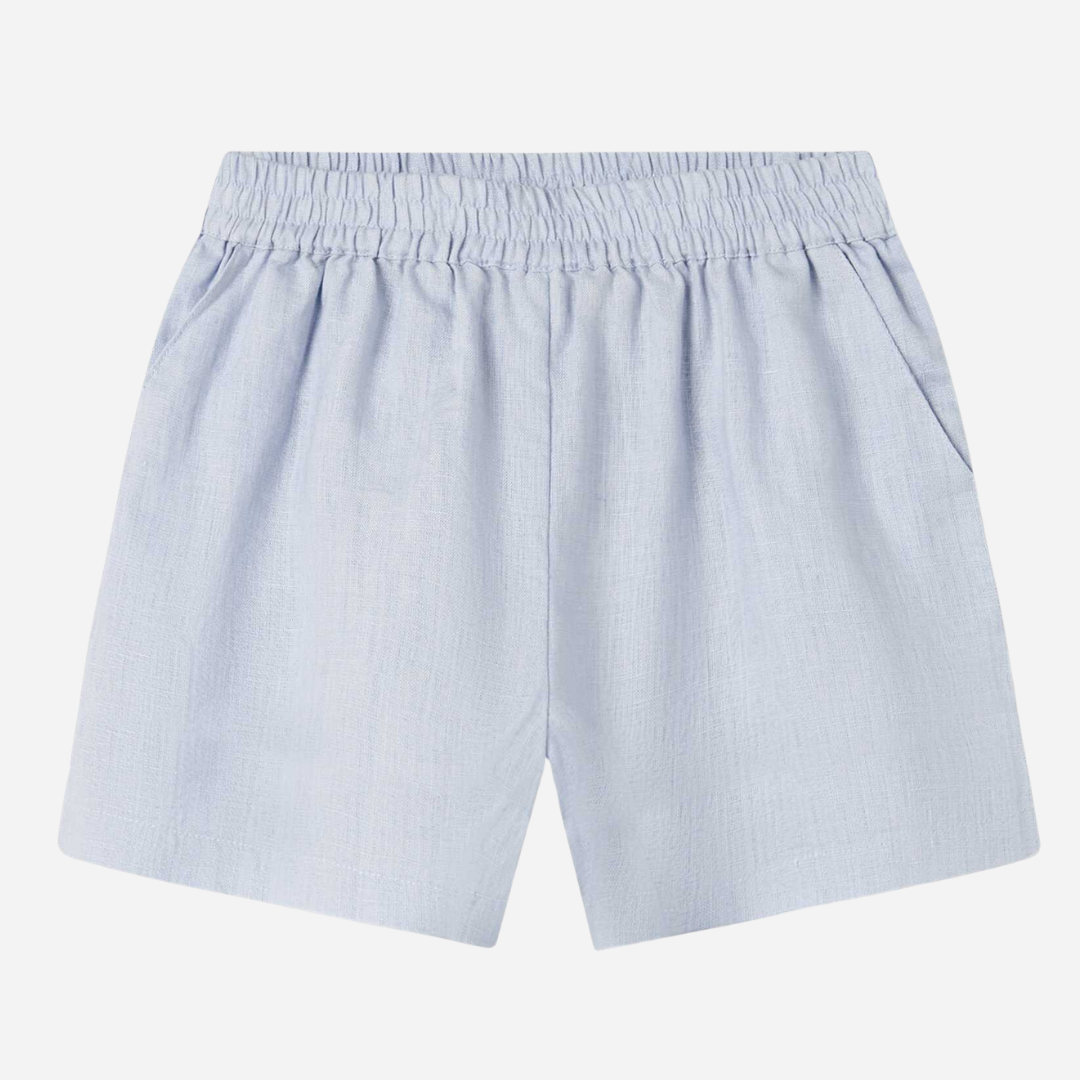Sold at Bombon shop, designed by Mar Mar Copenhagen, Pinon children’s shorts in Blue Mist linen