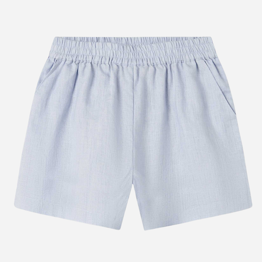 Sold at Bombon shop, designed by Mar Mar Copenhagen, Pinon children’s shorts in Blue Mist linen