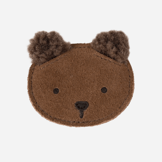 Sold at Bombon shop, designed by Donsje from Amsterdam, this baby and toddler bear hair clip for girls is perfect to complete any outfit. front view