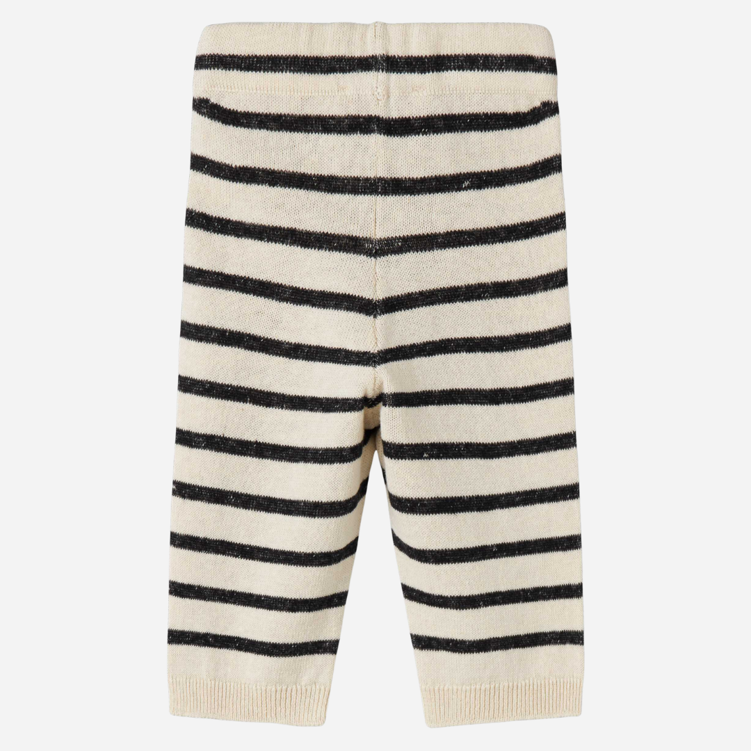 Sold at Bombon shop, designed by Mar Mar Copenhagen, Powy baby knit pants in Off White Stripe linen and cotton blend