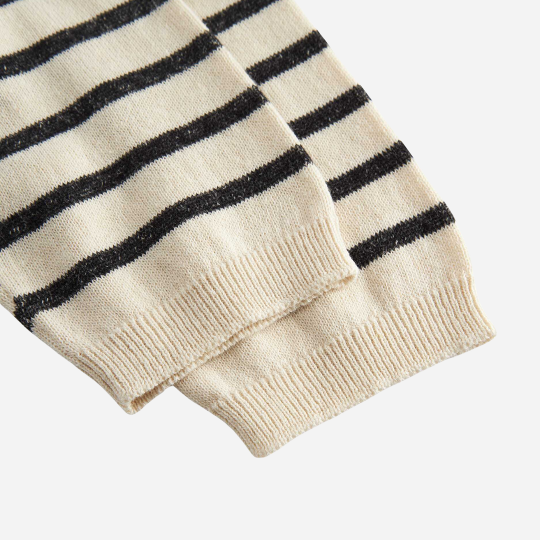Sold at Bombon shop, designed by Mar Mar Copenhagen, Powy baby knit pants in Off White Stripe linen and cotton blend
