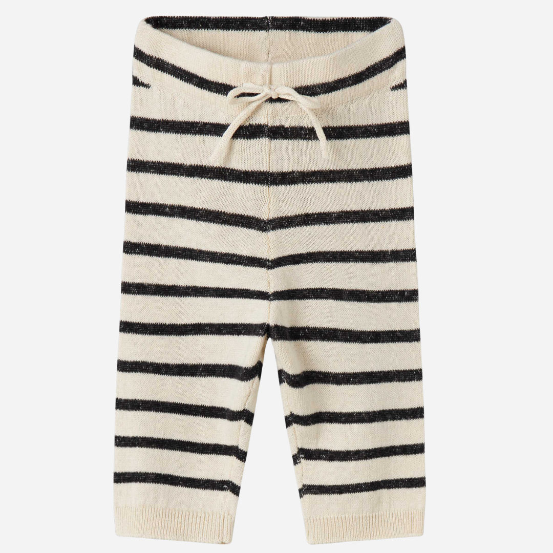 Sold at Bombon shop, designed by Mar Mar Copenhagen, Powy baby knit pants in Off White Stripe linen and cotton blend