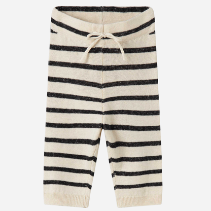 Sold at Bombon shop, designed by Mar Mar Copenhagen, Powy baby knit pants in Off White Stripe linen and cotton blend