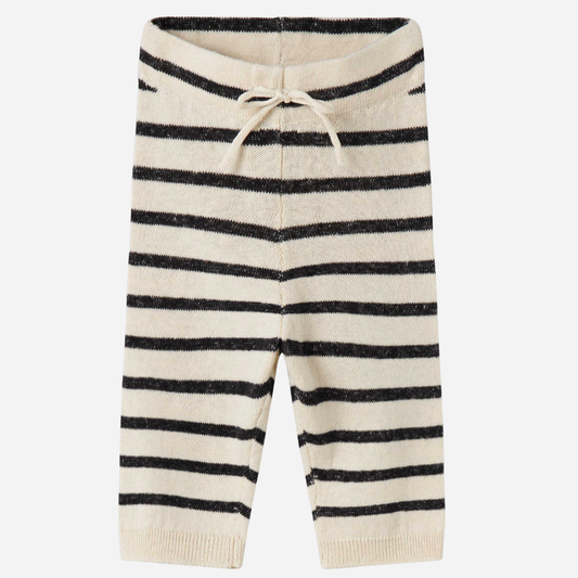 Sold at Bombon shop, designed by Mar Mar Copenhagen, Powy baby knit pants in Off White Stripe linen and cotton blend