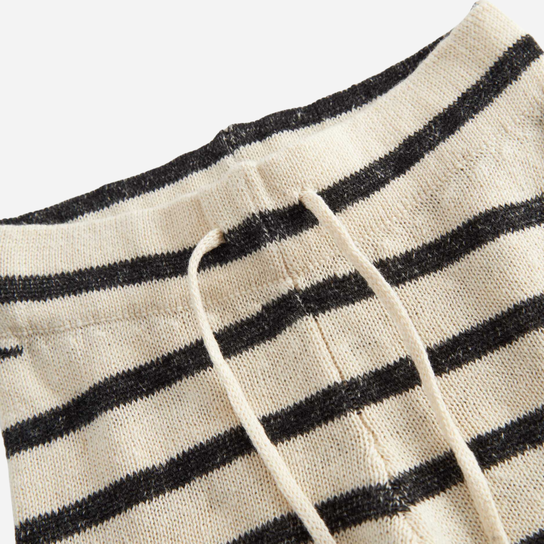 Sold at Bombon shop, designed by Mar Mar Copenhagen, Powy baby knit pants in Off White Stripe linen and cotton blend