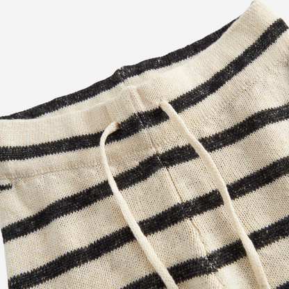 Sold at Bombon shop, designed by Mar Mar Copenhagen, Powy baby knit pants in Off White Stripe linen and cotton blend