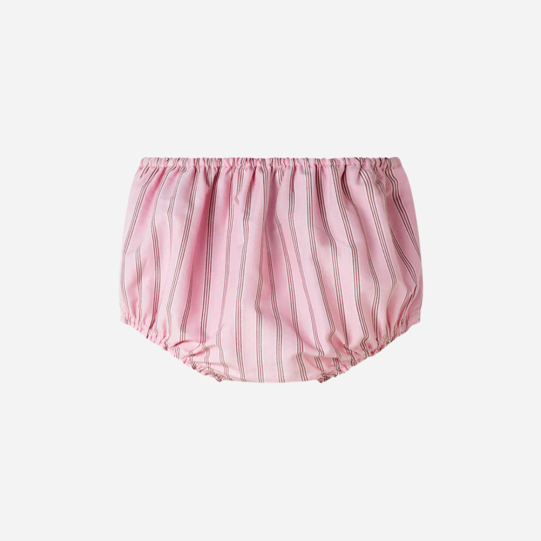 Sold at Bombon shop, designed by Mar Mar Copenhagen, Tuss top and Pusle baby bloomers set in Bonbon Pink Stripes