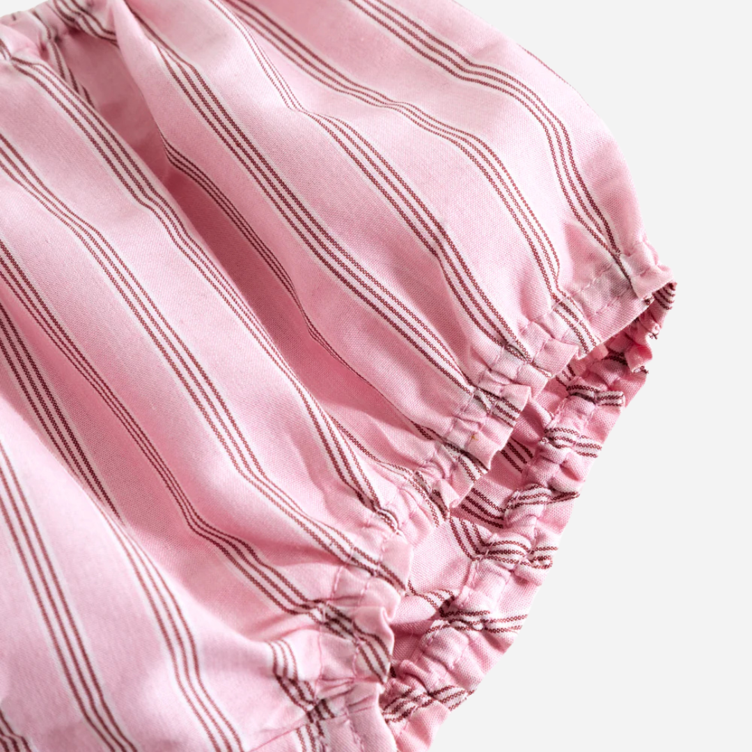 Sold at Bombon shop, designed by Mar Mar Copenhagen, Tuss top and Pusle baby bloomers set in Bonbon Pink Stripes