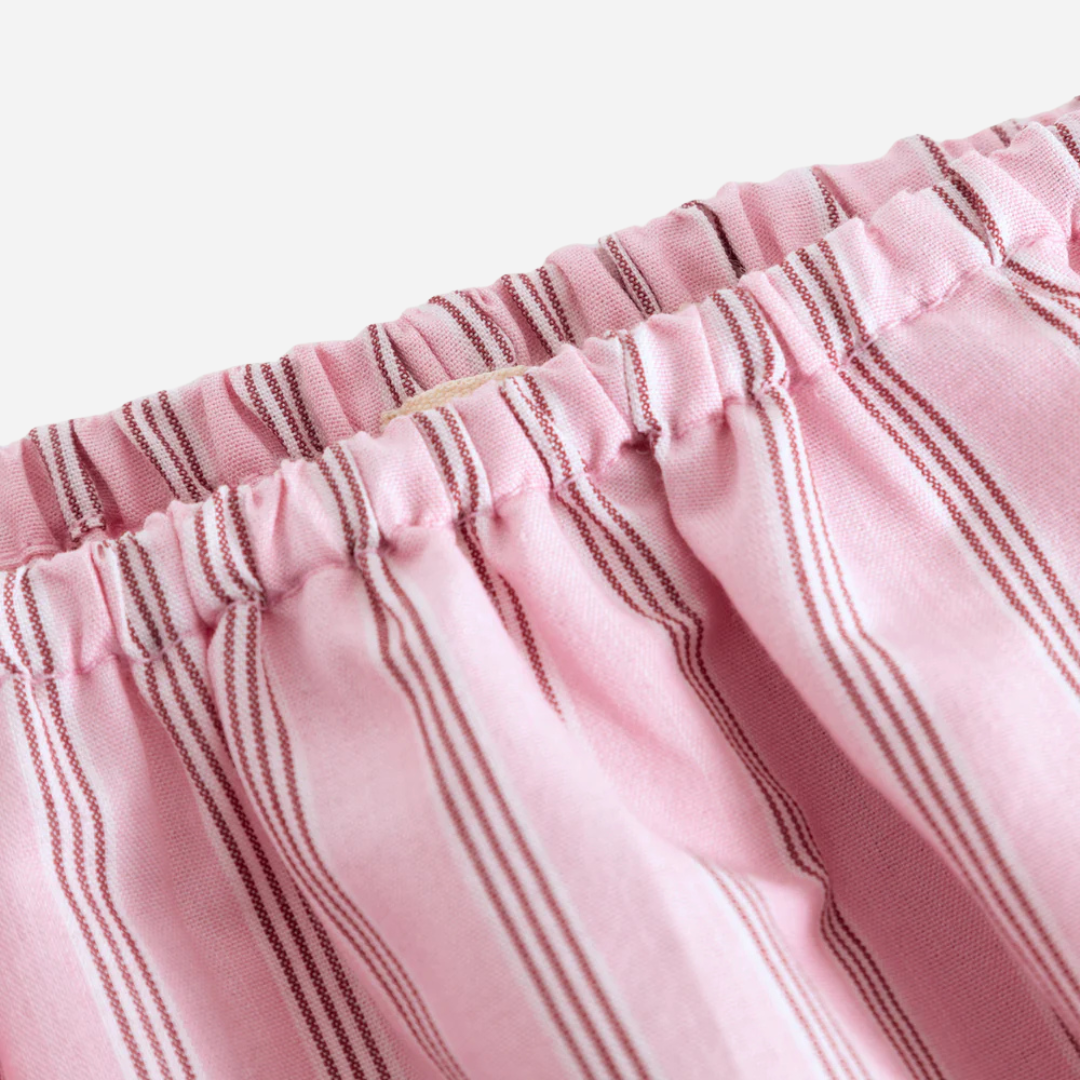 Sold at Bombon shop, designed by Mar Mar Copenhagen, Tuss top and Pusle baby bloomers set in Bonbon Pink Stripes