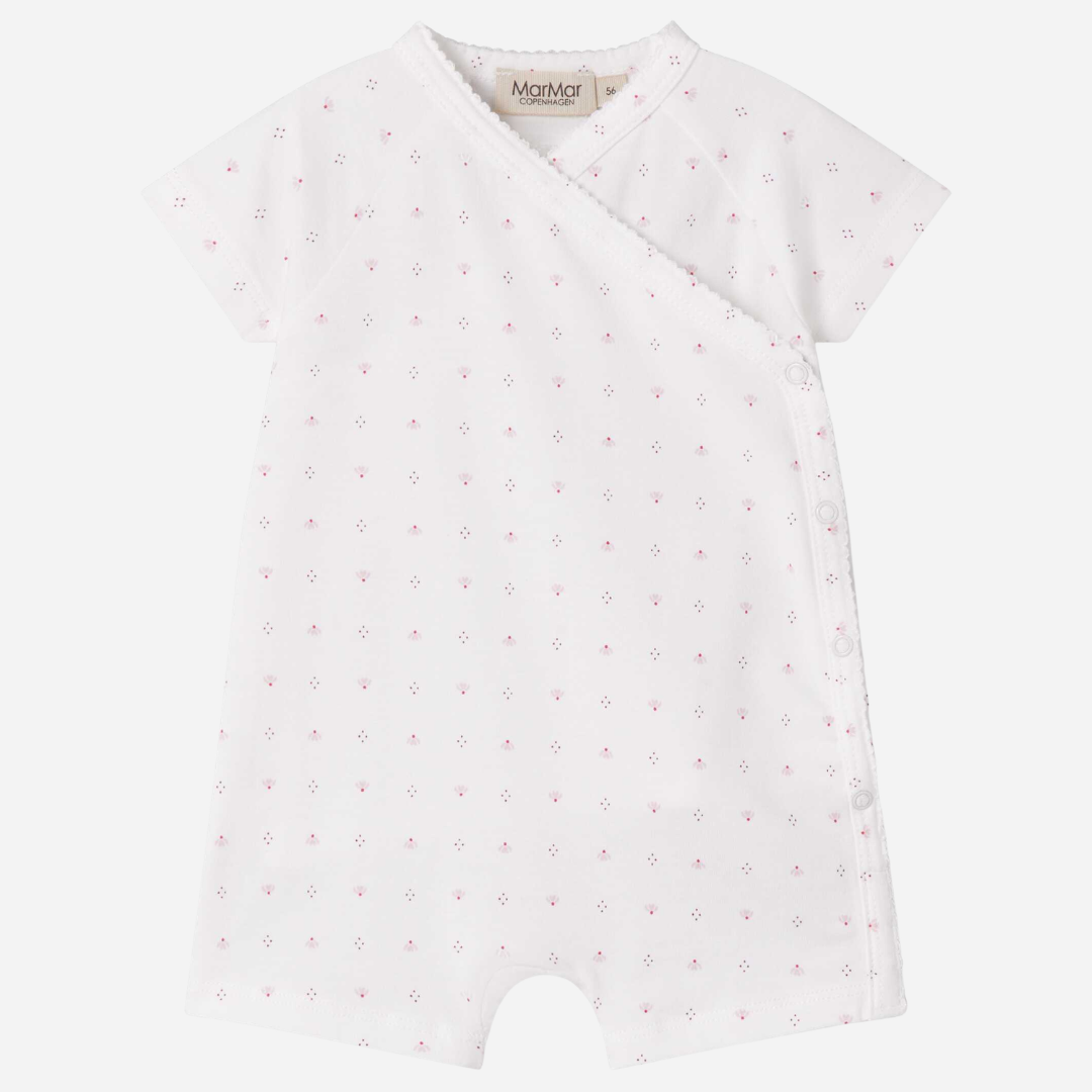 Sold at Bombon shop, designed by Mar Mar Copenhagen, Rap baby wrap short onesie in Tiny Tulip print