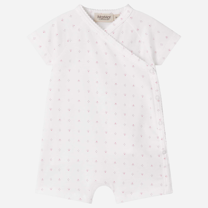 Sold at Bombon shop, designed by Mar Mar Copenhagen, Rap baby wrap short onesie in Tiny Tulip print