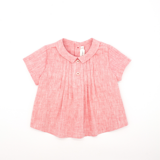 sold at Bombon shop, designed by Fina Ejerique brand, red pleated baby shirt is perfect for spring and summer. Front view