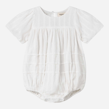 Sold at Bombon shop, designed by Mar Mar Copenhagen, Ritona baby bodysuit in White with puff sleeves