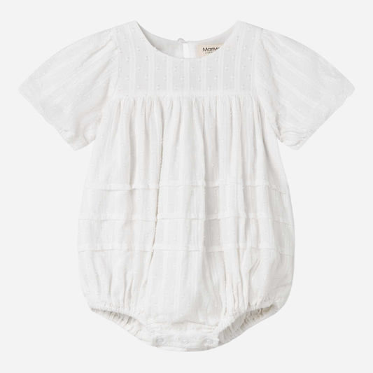 Sold at Bombon shop, designed by Mar Mar Copenhagen, Ritona baby bodysuit in White with puff sleeves