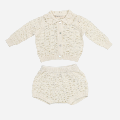 sold at Bombon, designed by The New Society ecru baby two-piece set with long sleeve top and bloomer in 100% cotton soft classic outfit