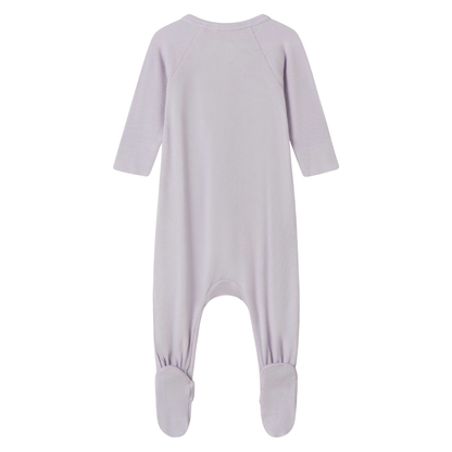 Sold at Bombon shop, designed by Mar Mar Copenhagen, Rubello modal footed baby onesie in Sweet Violet ribbed fabric
