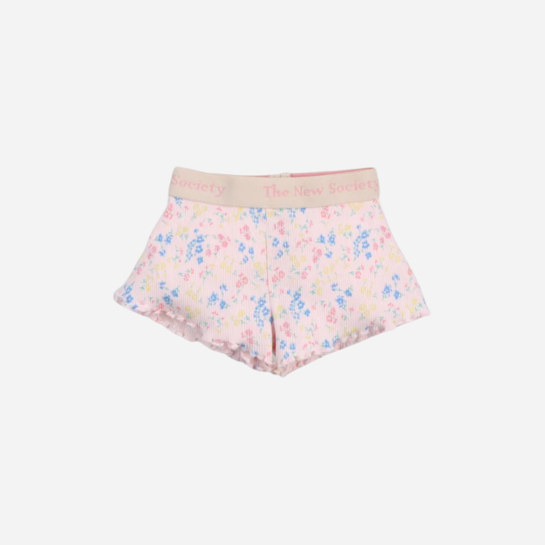 sold at Bombon, designed by The New Society ribbed baby shorts in sabina floral print with elastic waist soft stretch cotton matching set with baby tee