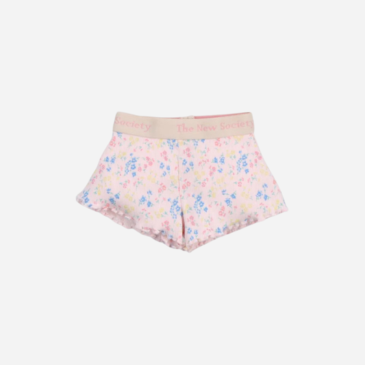 sold at Bombon, designed by The New Society ribbed baby shorts in sabina floral print with elastic waist soft stretch cotton matching set with baby tee