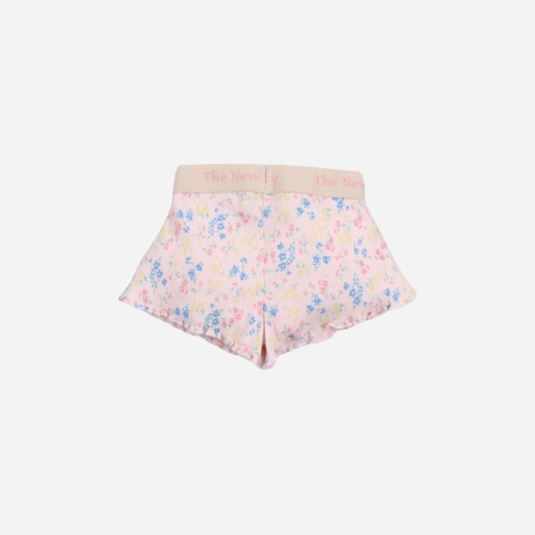 sold at Bombon, designed by The New Society ribbed baby shorts in sabina floral print with elastic waist soft stretch cotton matching set with baby tee