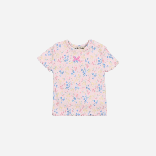 sold at Bombon, designed by The New Society ribbed baby tee in sabina floral print with soft stretch cotton matching set with baby shorts