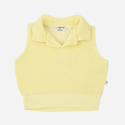 Sold at Bombon Shop, designed by 1+ in the family, lemon baby polo top with soft cotton fabric and classic collar.