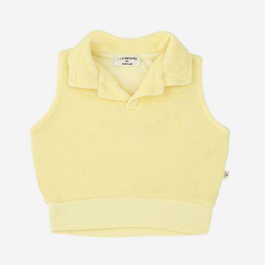 Sold at Bombon Shop, designed by 1+ in the family, lemon baby polo top with soft cotton fabric and classic collar.