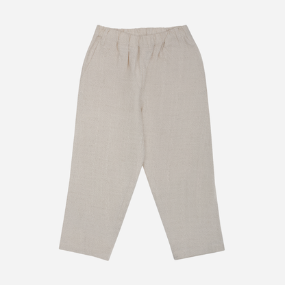 Sold at Bombon shop, designed by Donsje from Amsterdam, these baby and toddler trousers in warm white go with everything and are unisex. Perfect for pre fall all the way through winter.  front view