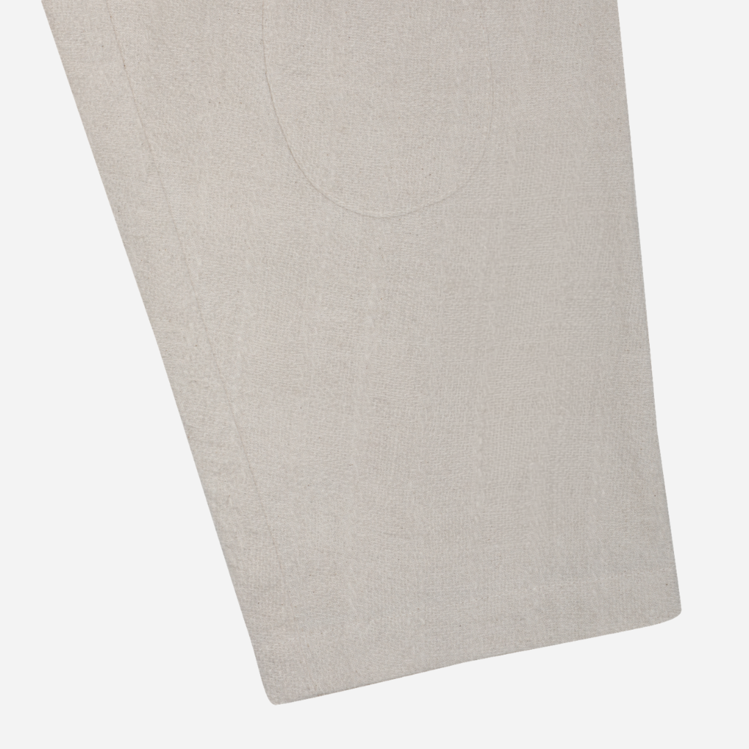 Sold at Bombon shop, designed by Donsje from Amsterdam, these baby and toddler trousers in warm white go with everything and are unisex. Perfect for pre fall all the way through winter.  leg view
