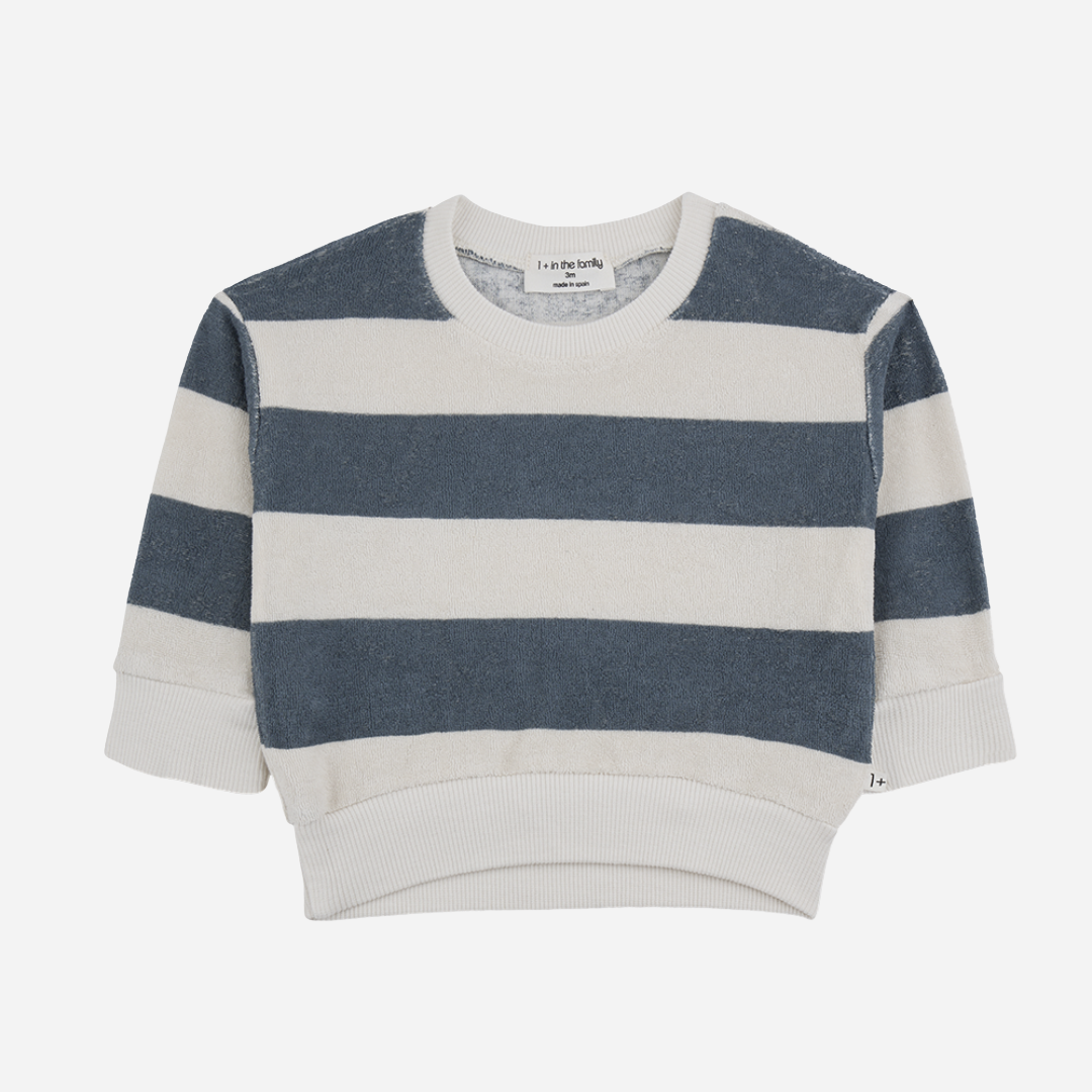sold at Bombon shop, designed by 1+ in the family, this blue and white striped shirt boy baby boys and toddlers is perfect for spring and summer. front view