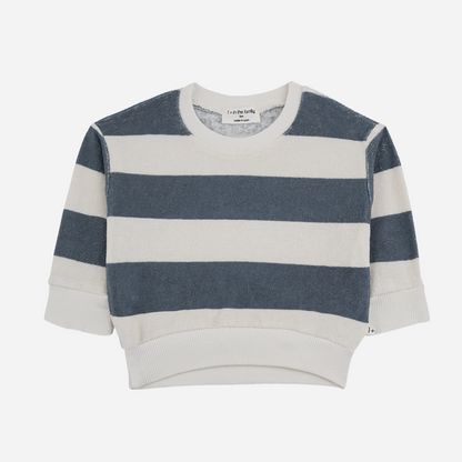sold at Bombon shop, designed by 1+ in the family, this blue and white striped shirt boy baby boys and toddlers is perfect for spring and summer. front view