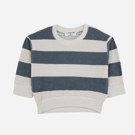 sold at Bombon shop, designed by 1+ in the family, this blue and white striped shirt boy baby boys and toddlers is perfect for spring and summer. front view