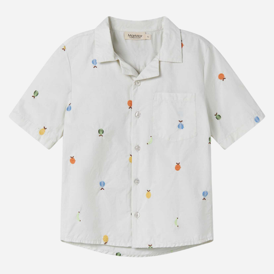 Sold at Bombon shop, designed by Mar Mar Copenhagen, Tage children’s shirt in Fruit Embroidery