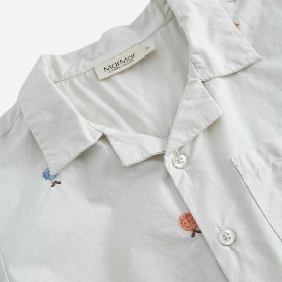 Sold at Bombon shop, designed by Mar Mar Copenhagen, Tage children’s shirt in Fruit Embroidery