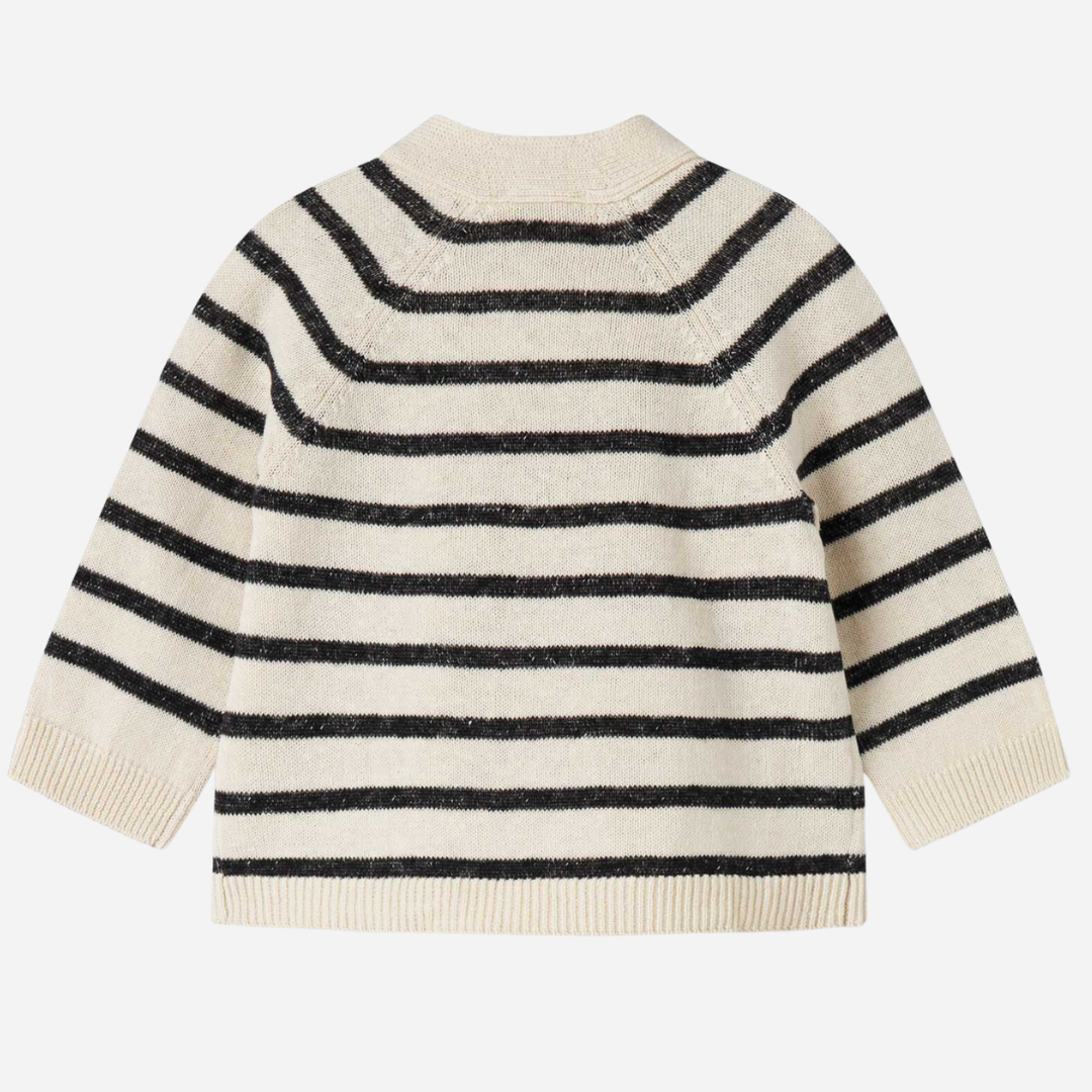 Sold at Bombon shop, designed by Mar Mar Copenhagen, Tanea baby wrap top in Off White Stripe linen and cotton knit