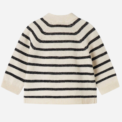 Sold at Bombon shop, designed by Mar Mar Copenhagen, Tanea baby wrap top in Off White Stripe linen and cotton knit